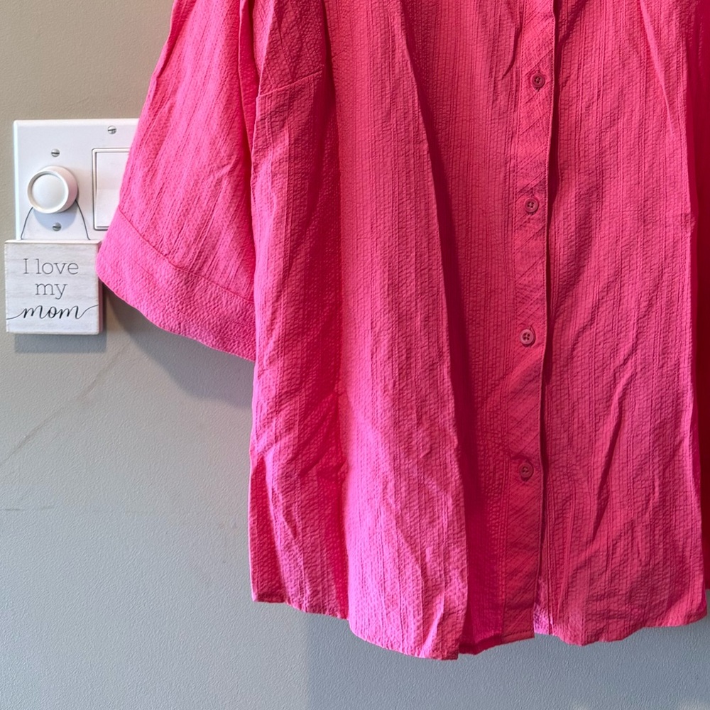 Basic Editions Bright Pink Button-Down Top - Picture 9 of 14